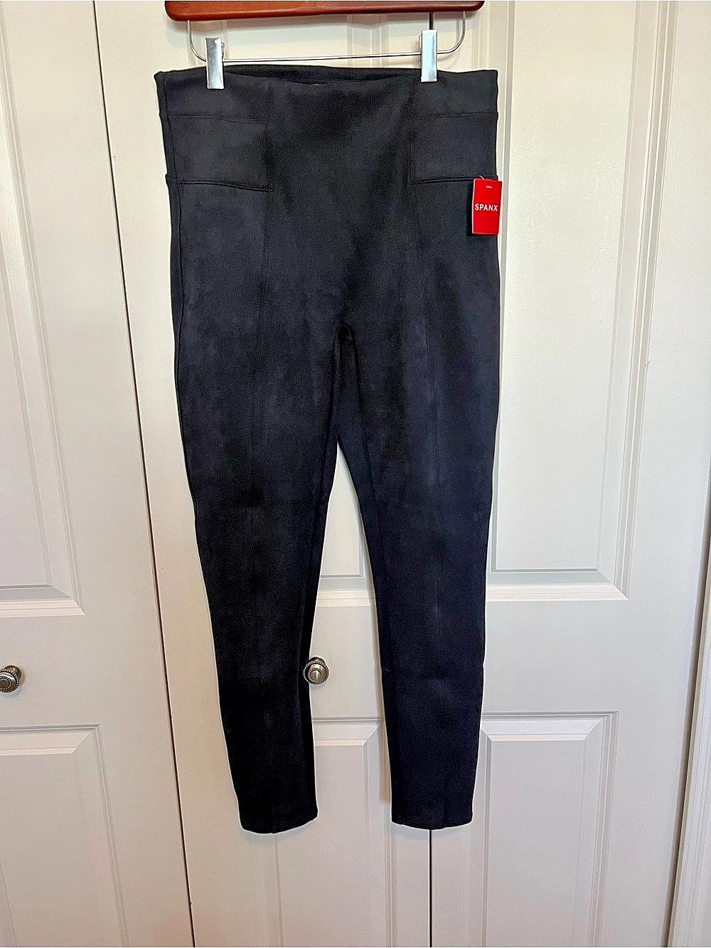 SPANX Faux Suede Leggings in Black Navy Large NWT